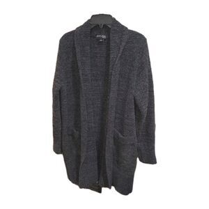 BAREFOOT DREAMS Sz L Cozy Chic Knit Open Front Black Gray Long L/S Boho Cardigan